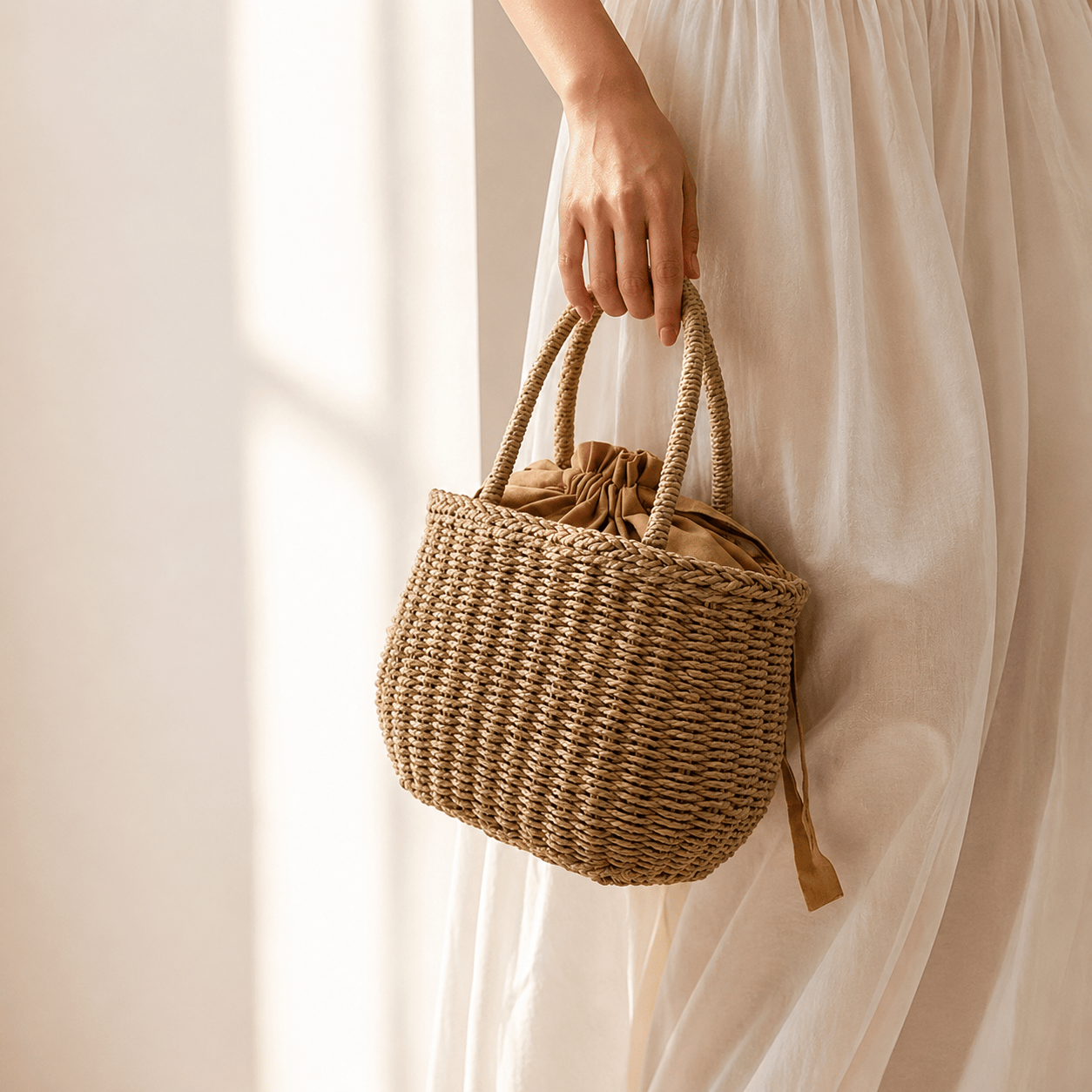 Milae Straw Bucket Bag